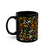 Colorful Afrocentric Abstract Design Black Mug | Perfect for Coffee Lovers & Art Enthusiasts