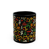 Colorful Afrocentric Abstract Design Black Mug | Perfect for Coffee Lovers & Art Enthusiasts