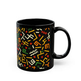 Colorful Afrocentric Abstract Design Black Mug | Perfect for Coffee Lovers & Art Enthusiasts