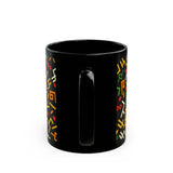 Colorful Afrocentric Abstract Design Black Mug | Perfect for Coffee Lovers & Art Enthusiasts